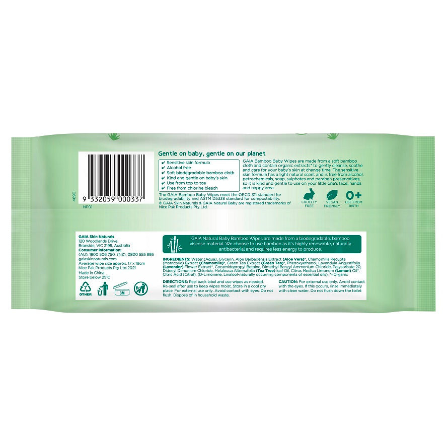 Bamboo Baby Wipes Pack of 80's – GAIA Natural Skincare Singapore Official